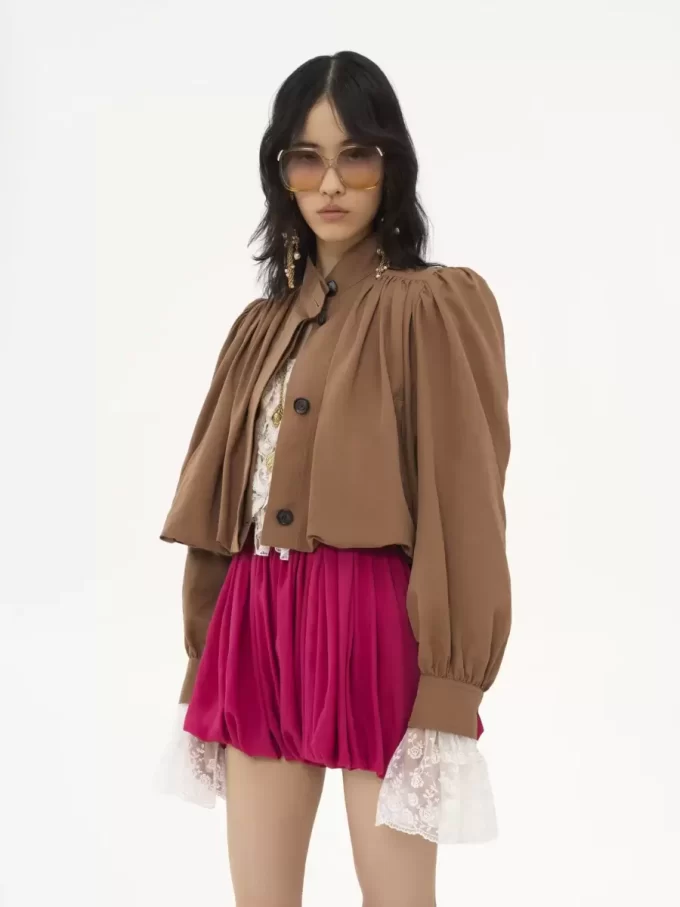 Veste boule froncée en lin et coton