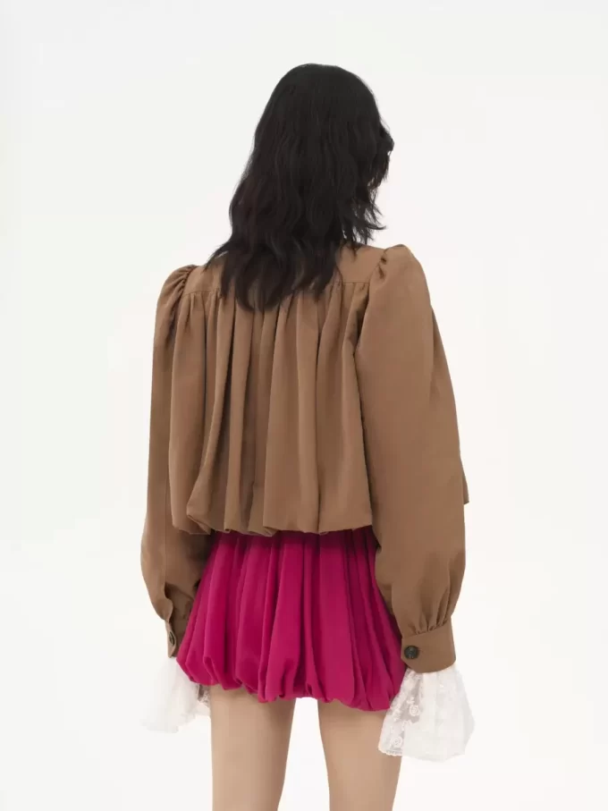 Veste boule froncée en lin et coton