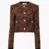 Veste carrée sans col en jacquard tapisserie Veste carrée sans col en jacquard tapisserie