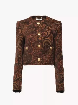 Veste carrée sans col en jacquard tapisserie