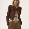 Veste carrée sans col en jacquard tapisserie Veste carrée sans col en jacquard tapisserie