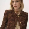 Veste carrée sans col en jacquard tapisserie Veste carrée sans col en jacquard tapisserie
