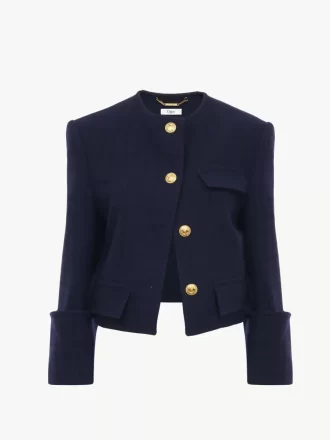 Veste carrée sans col en laine à carreaux