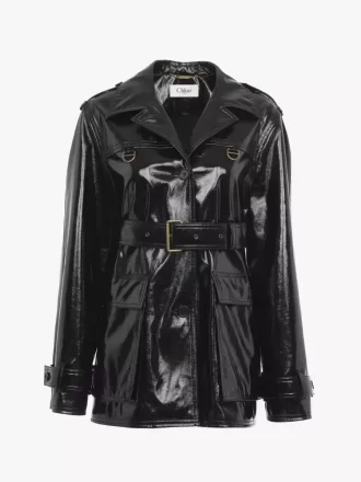 Veste ceinturée en coton enduit brillant