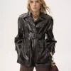Veste ceinturée en coton enduit brillant