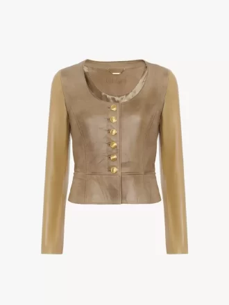 Veste cintrée à col rond en cuir