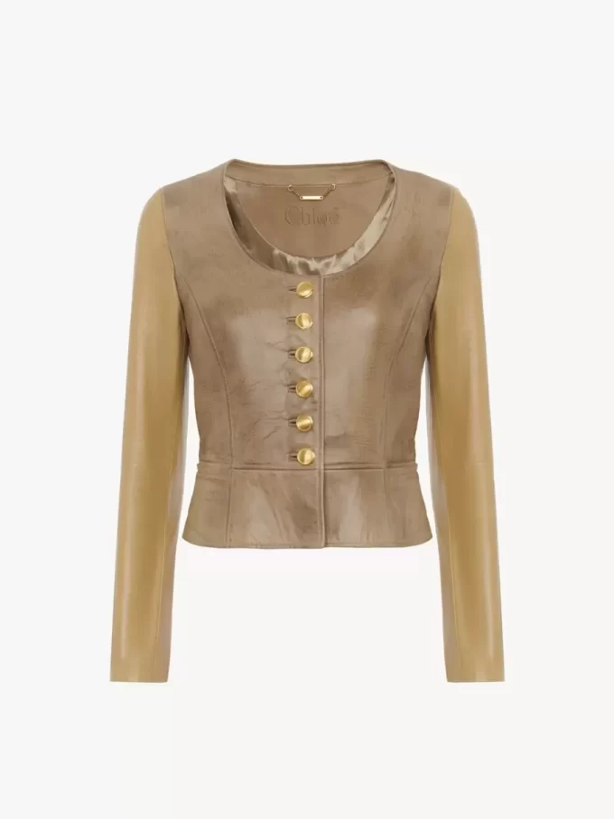 Veste cintrée à col rond en cuir