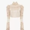 Veste courte ajustée en satin duchesse de soie et dentelle Veste courte ajustée en satin duchesse de soie et dentelle