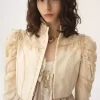 Veste courte ajustée en satin duchesse de soie et dentelle Veste courte ajustée en satin duchesse de soie et dentelle