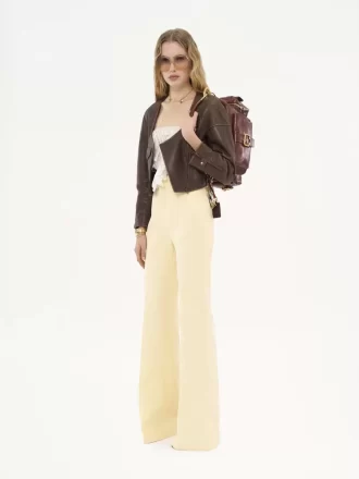 Veste courte à col rond en cuir