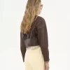 Veste courte à col rond en cuir Veste courte à col rond en cuir
