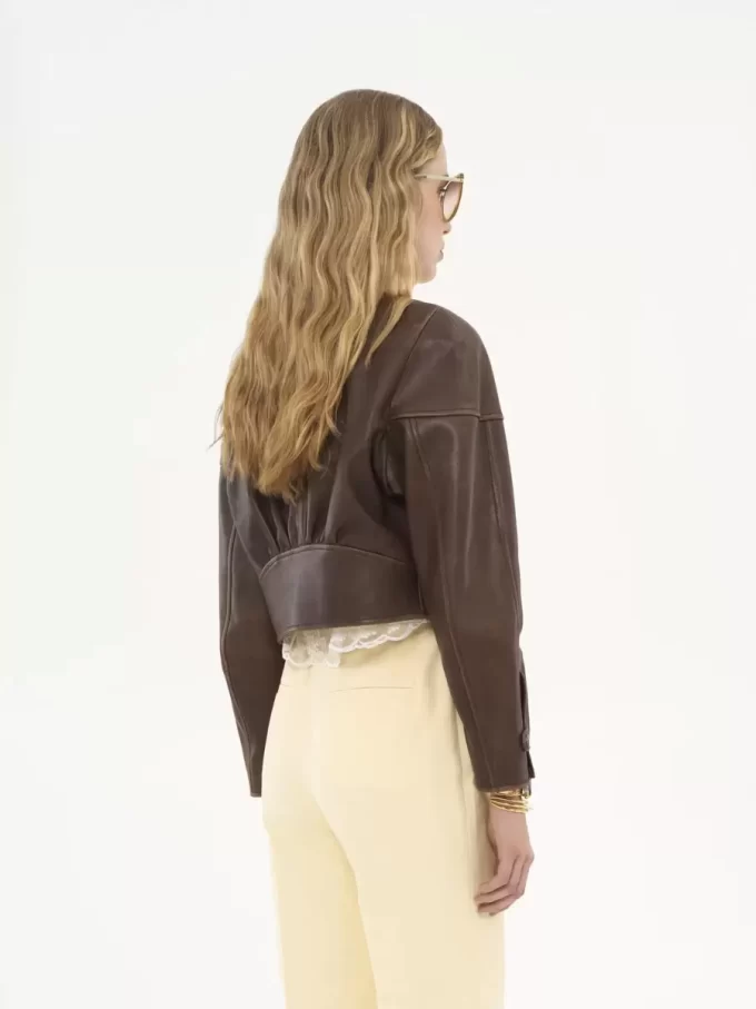 Veste courte à col rond en cuir Veste courte à col rond en cuir