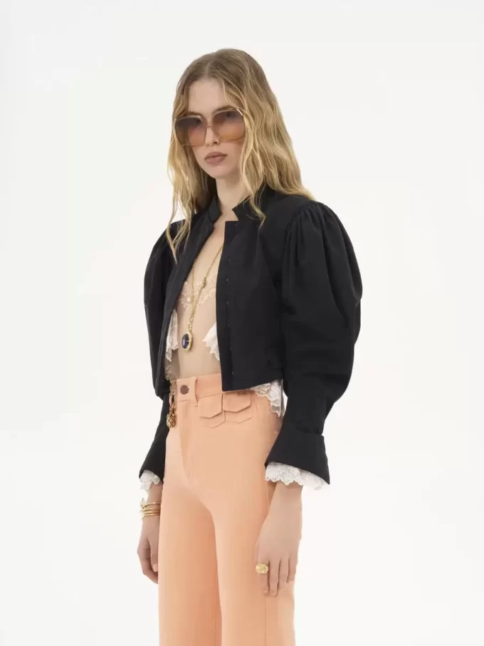 Veste courte à manches bouffantes en faille de soie Veste courte à manches bouffantes en faille de soie