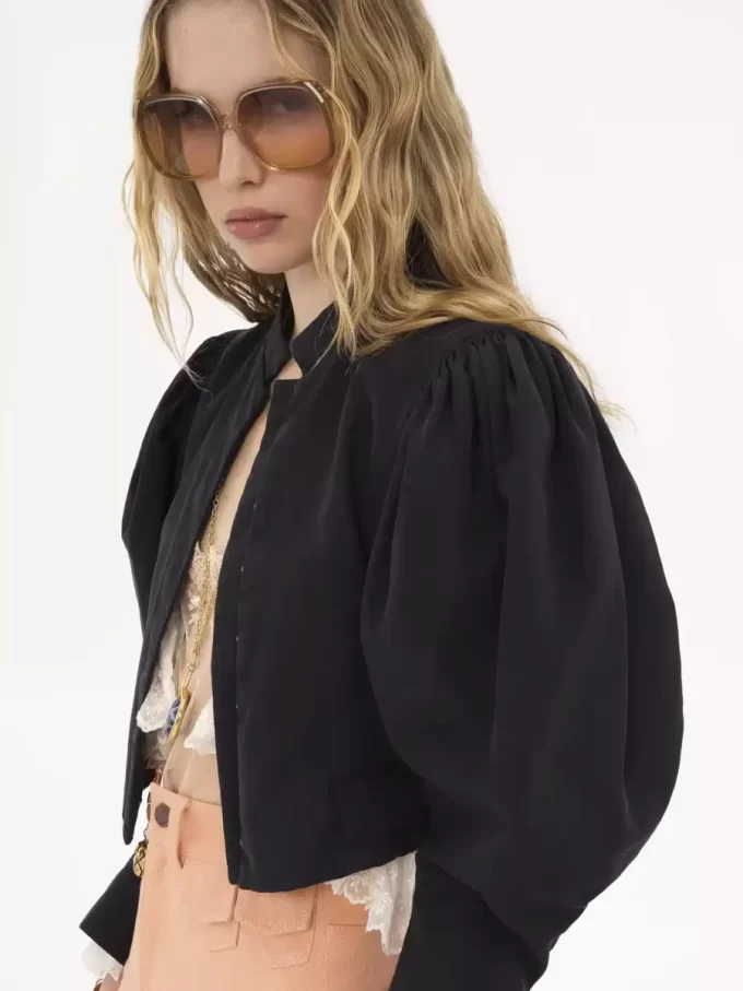 Veste courte à manches bouffantes en faille de soie Veste courte à manches bouffantes en faille de soie