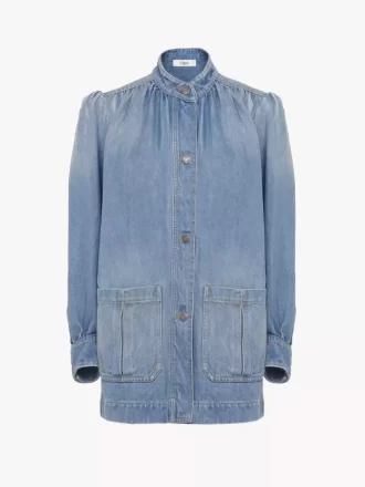 Veste froncée à col montant en denim