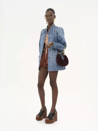 Veste froncée à col montant en denim