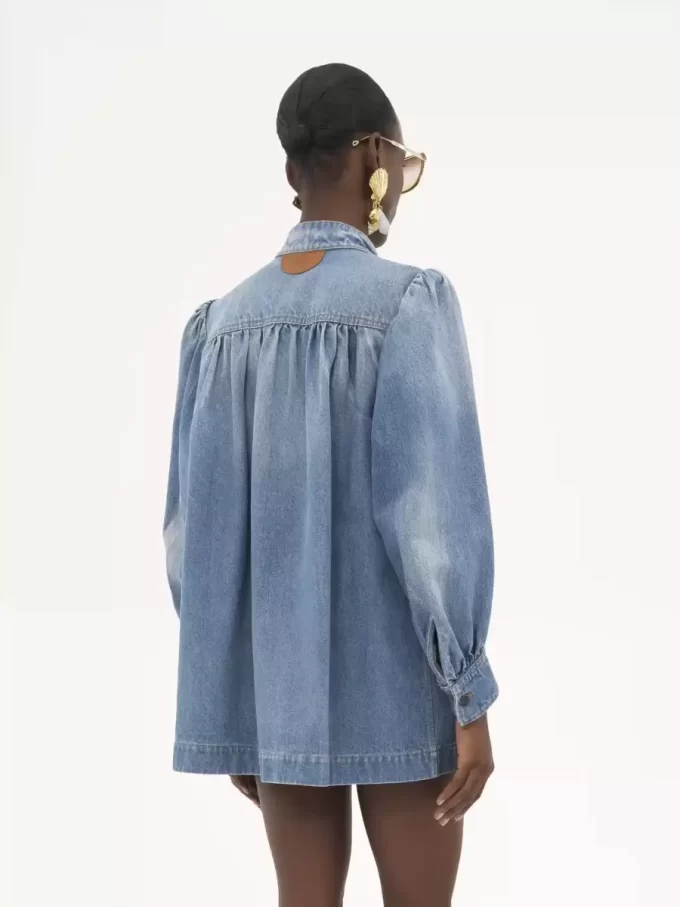 Veste froncée à col montant en denim Veste froncée à col montant en denim