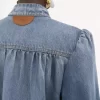 Veste froncée à col montant en denim Veste froncée à col montant en denim