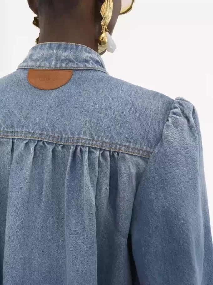 Veste froncée à col montant en denim Veste froncée à col montant en denim