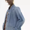 Veste froncée à col montant en denim Veste froncée à col montant en denim