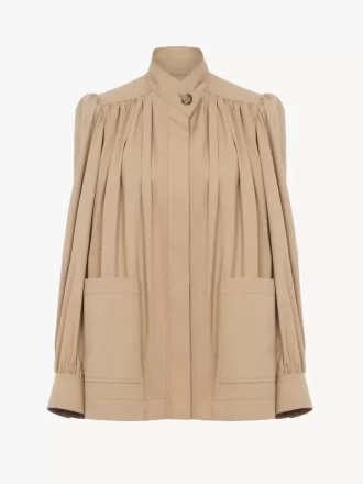Veste froncée à col montant en gabardine de coton