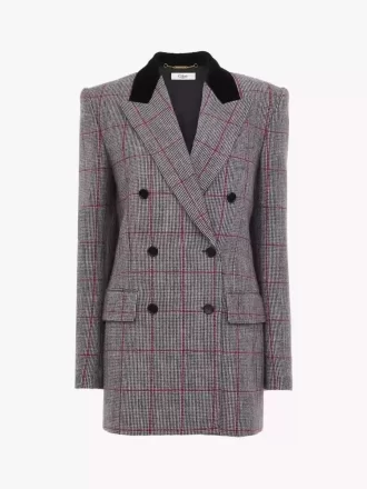 Veste tailleur croisée en laine à carreaux