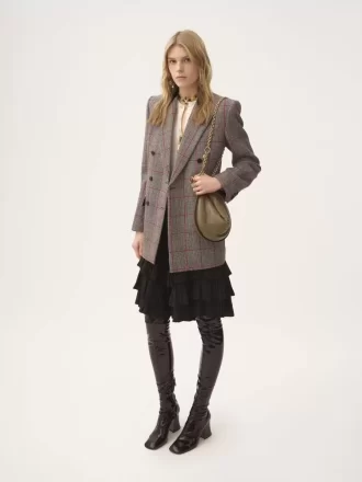 Veste tailleur croisée en laine à carreaux