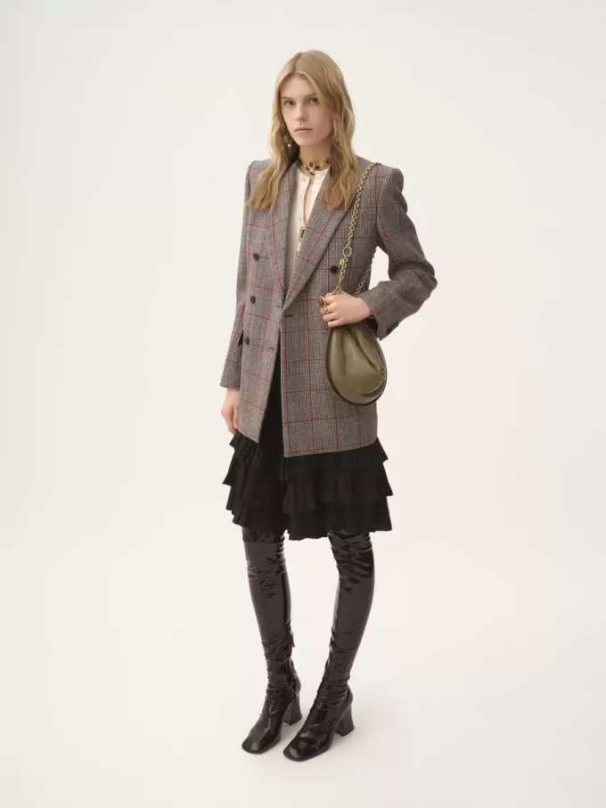 Veste tailleur croisée en laine à carreaux Veste tailleur croisée en laine à carreaux