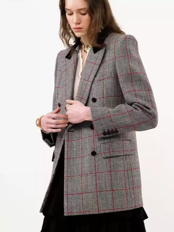 Veste tailleur croisée en laine à carreaux Veste tailleur croisée en laine à carreaux