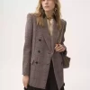 Veste tailleur croisée en laine à carreaux Veste tailleur croisée en laine à carreaux