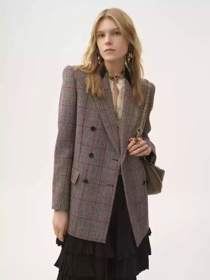 Veste tailleur croisée en laine à carreaux Veste tailleur croisée en laine à carreaux